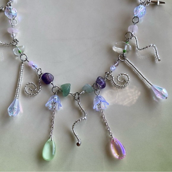 Spiral Dance Beaded Chain Necklace Quartz Amethyst Aventurine Charm Star Silver - Picture 3 of 6